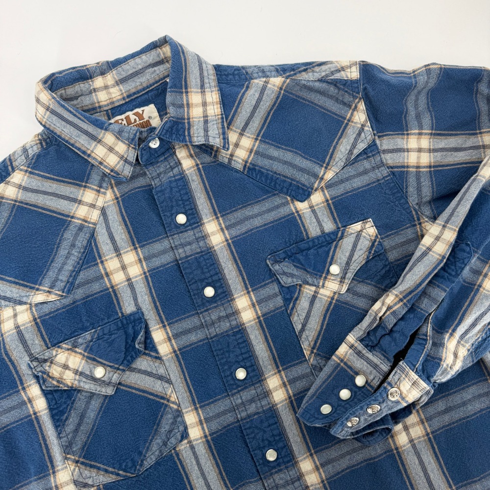 Ely Cattleman Men Blue Plaid Pearl Snap Western Flannel Shirt Medium Long Sleeve